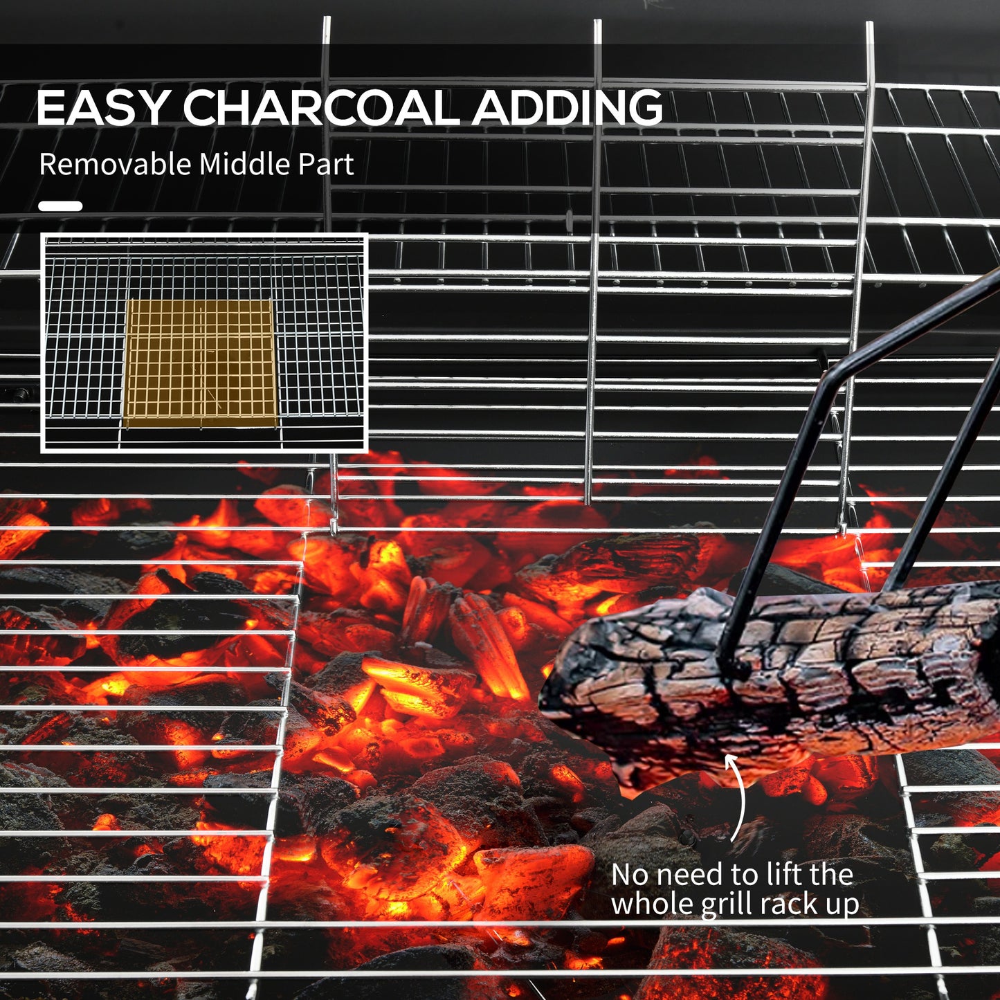 Outsunny Barrel Charcoal BBQ Grill with 420 sq.in. Cooking Area, Outdoor Barbecue with Wheels, Ash Catcher and Built-in Thermometer for Patio Picnic, Backyard Party, Black image 5