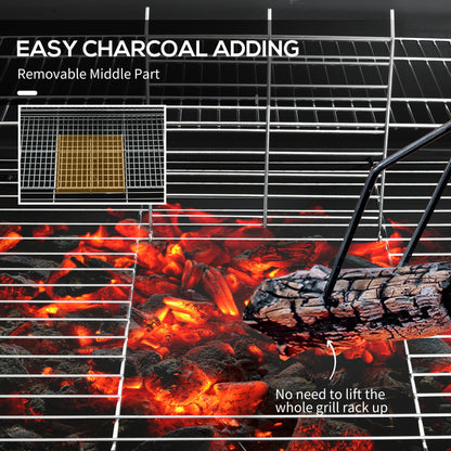 Outsunny Barrel Charcoal BBQ Grill with 420 sq.in. Cooking Area, Outdoor Barbecue with Wheels, Ash Catcher and Built-in Thermometer for Patio Picnic, Backyard Party, Black image 5