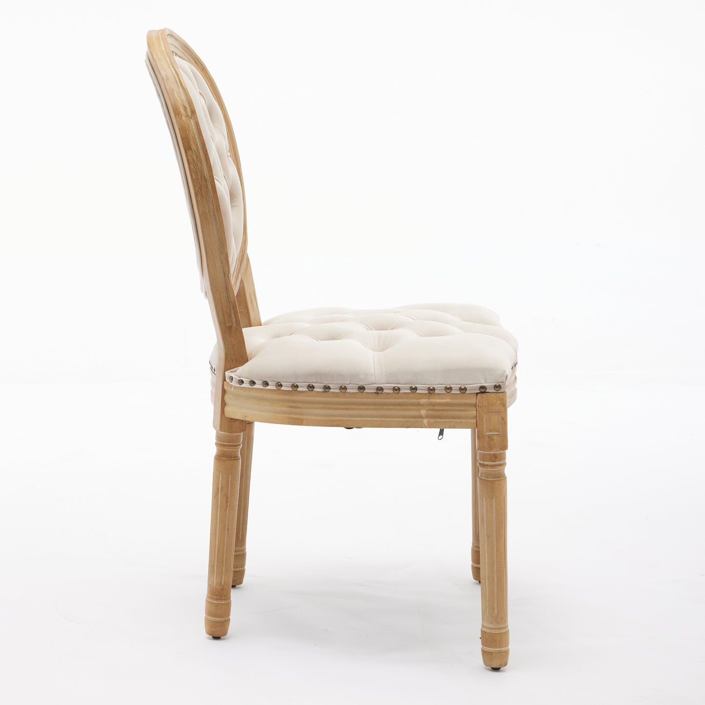 French Style Solid Wood Frame Antique Painting,Hand-pulled buckle decoration Velvet artificial leather Dining Chair with Nailhead Trim,Wood Legs,Steel Spring inner,Set of 2,Beige,SW1739BG image 6