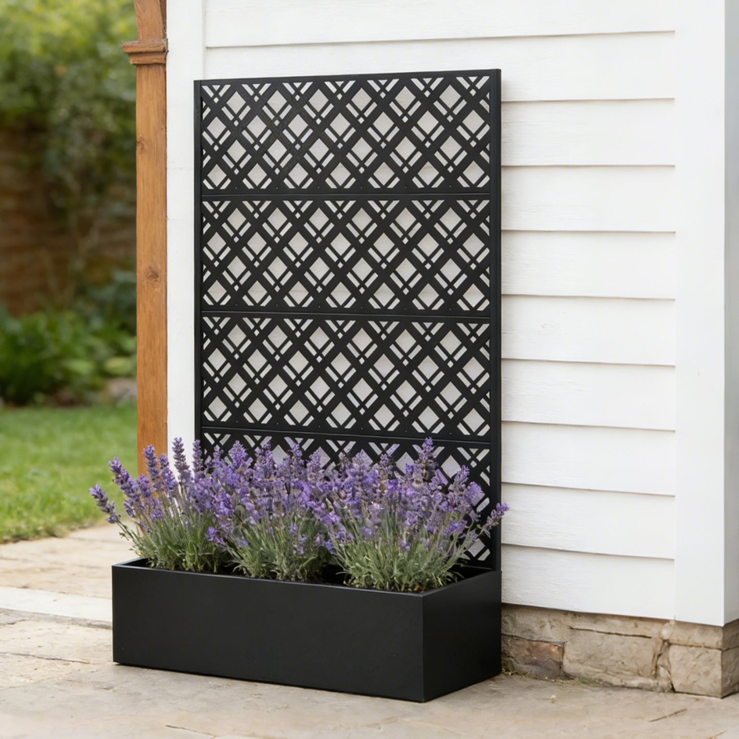 Metal Planter Raised Garden Bed with Trellis 70.9in H x 43.3in W x 15.8in D - Garden Box for Climbing Plants Flowers Vegetable with Drainage Holes, Rhombus Black image 7
