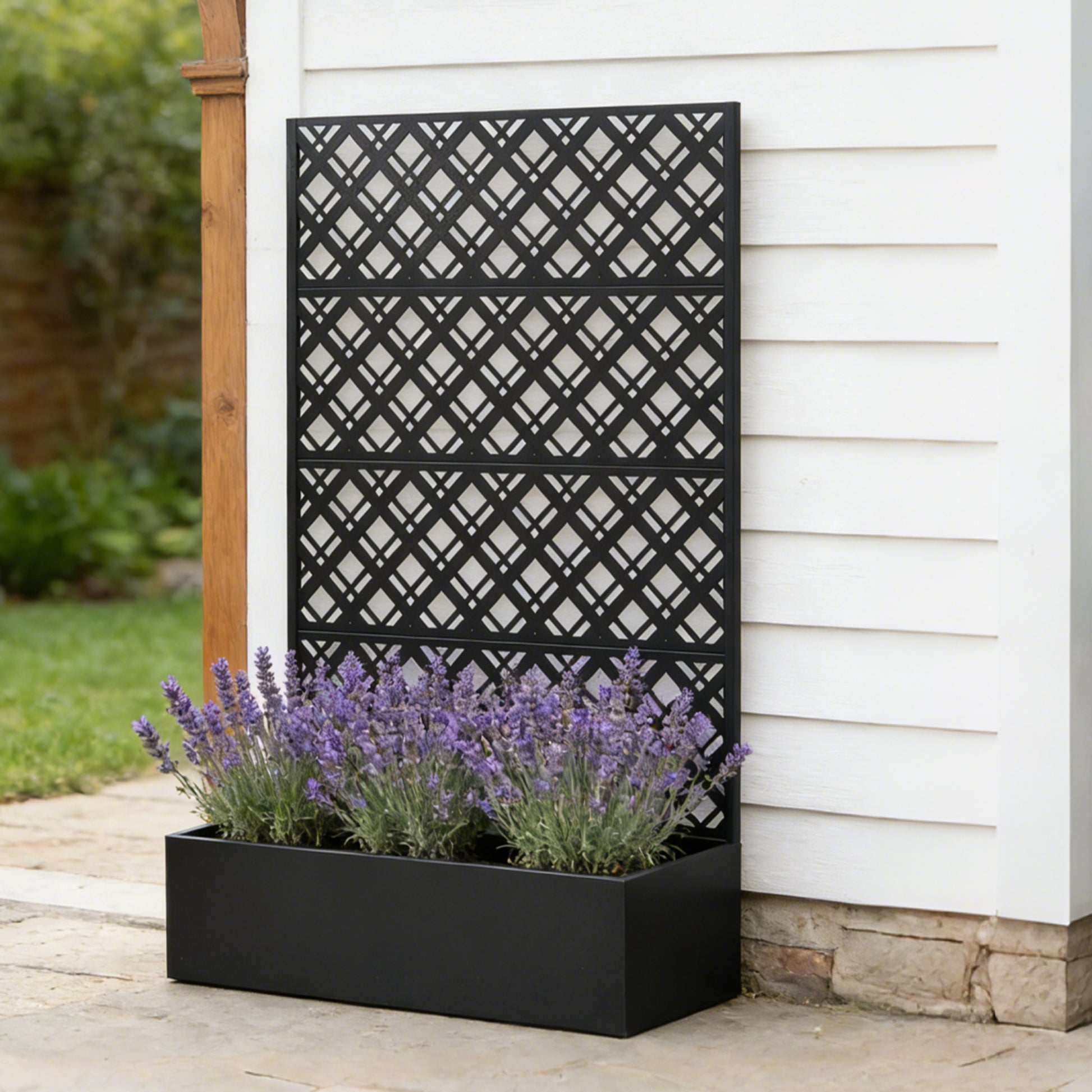 Metal Planter Raised Garden Bed with Trellis 70.9in H x 43.3in W x 15.8in D - Garden Box for Climbing Plants Flowers Vegetable with Drainage Holes, Rhombus Black image 7