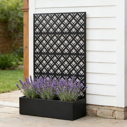 Metal Planter Raised Garden Bed with Trellis 70.9in H x 43.3in W x 15.8in D - Garden Box for Climbing Plants Flowers Vegetable with Drainage Holes, Rhombus Black image 7