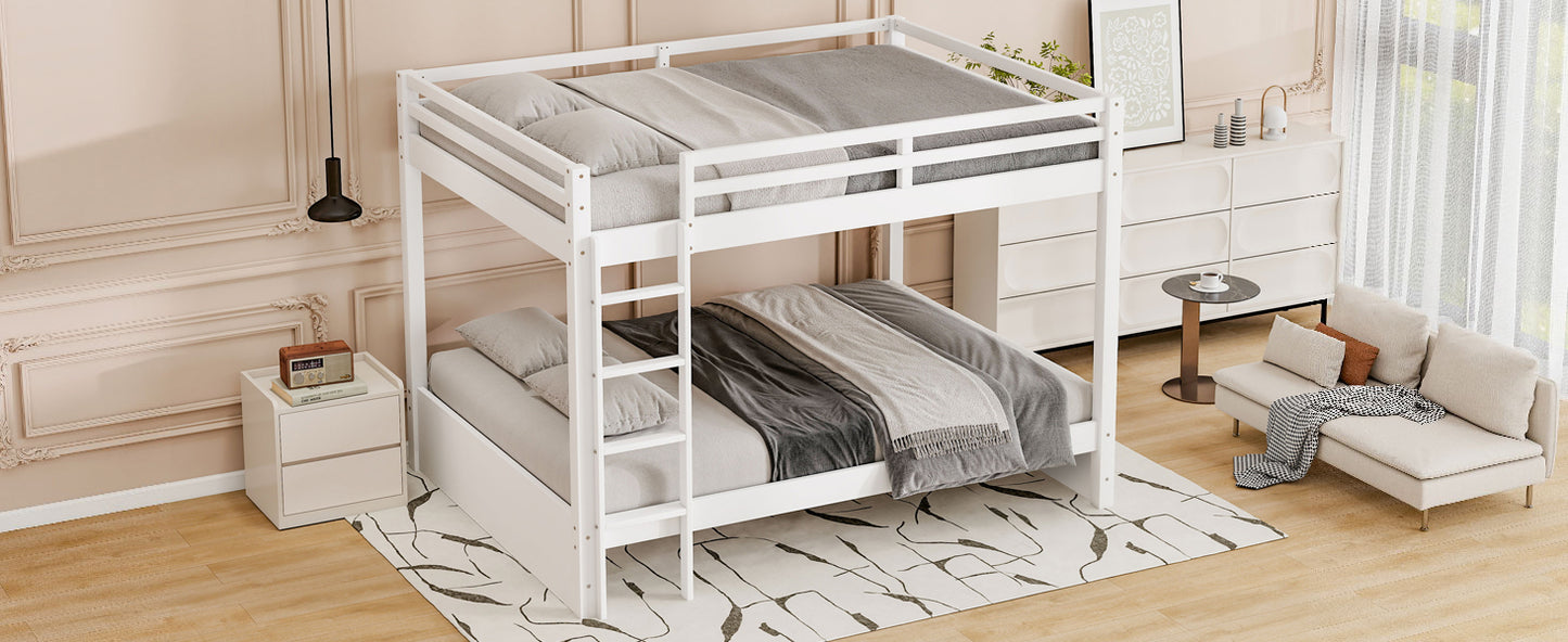 Wood Queen Size Bunk Bed with Ladder, White image 7