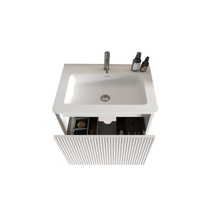 U059-Etna24W-301 Etna 24" Striped Soft White Bathroom Vanity with White Ceramic Sink, Wall Mounted Floating Bathroom Vanity for Modern Bathroom, One-Piece White Sink Basin without Drain, Pre-assembled image 9