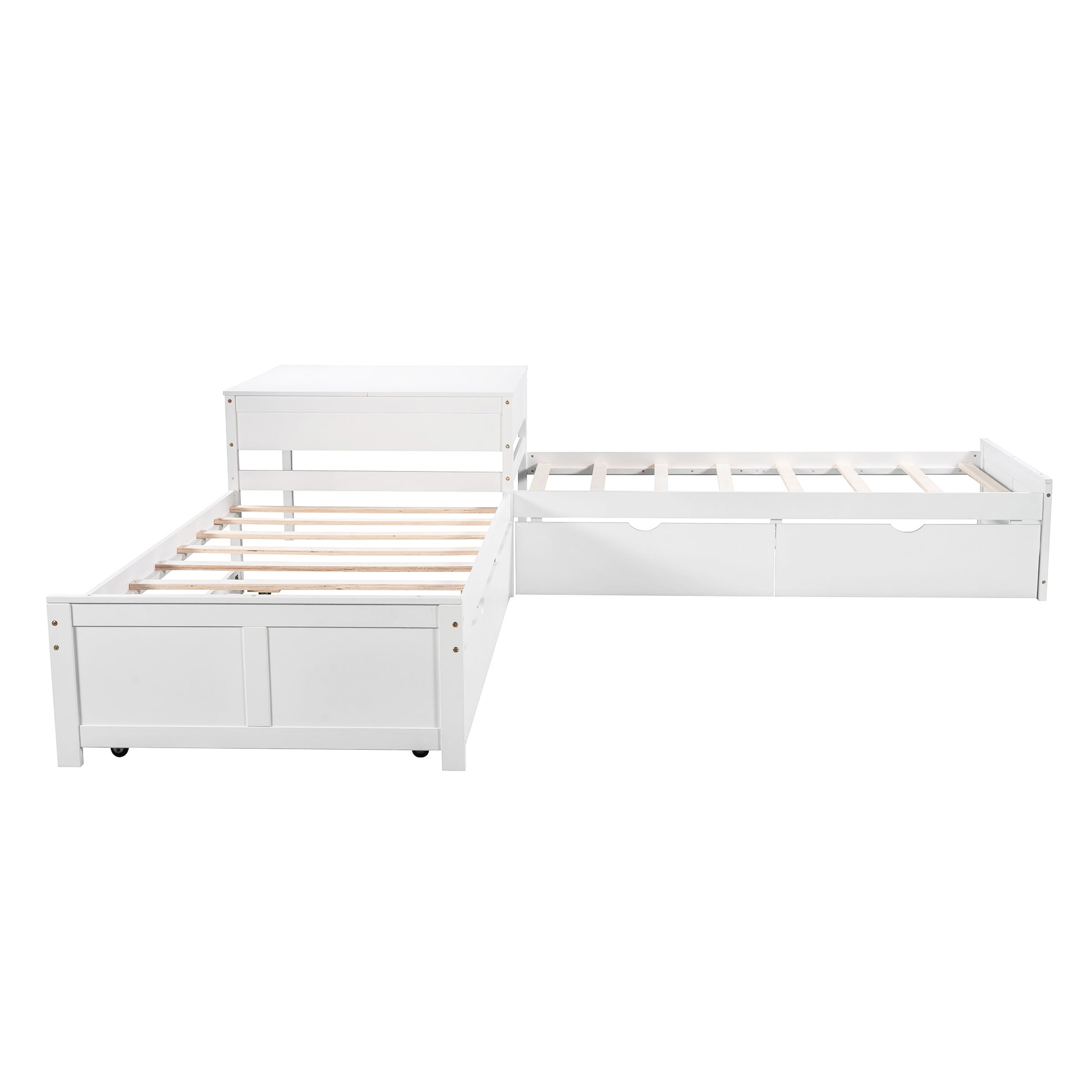 L-shaped Platform Bed with Trundle and Drawers Linked with built-in Desk,Twin,White(Old SKU:SM000916AAK-1) image 12