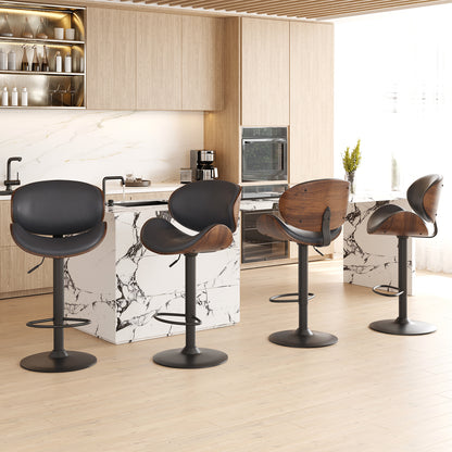 Swivel Bar Stools Set of 2 Adjustable Height Bentwood Barstools with PU Leather Upholstered Seat, Backrest and Footrest,Modern Kitchen Counter Chairs for Bar, Dining Room image 9