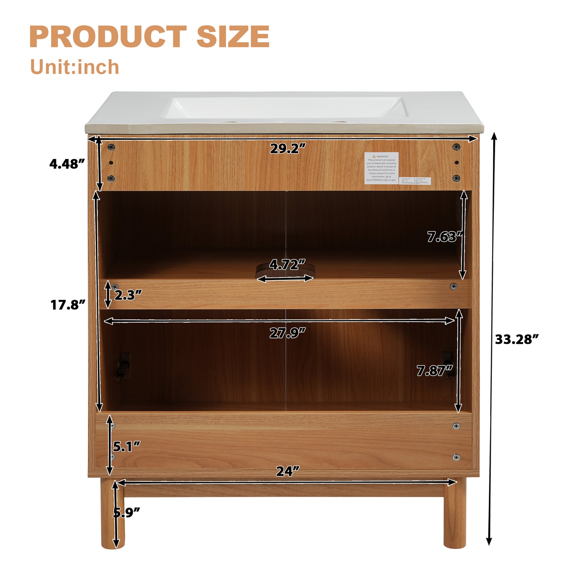 29.9-inch Traditional Bathroom Vanity with Ceramic Sink, Solid Wood Legs, MDF U-Shaped Adjustable Shelf, Soft-Close Doors, and Space-Saving Storage image 10