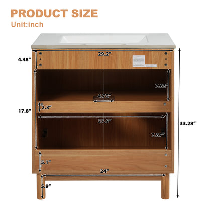 29.9-inch Traditional Bathroom Vanity with Ceramic Sink, Solid Wood Legs, MDF U-Shaped Adjustable Shelf, Soft-Close Doors, and Space-Saving Storage image 10