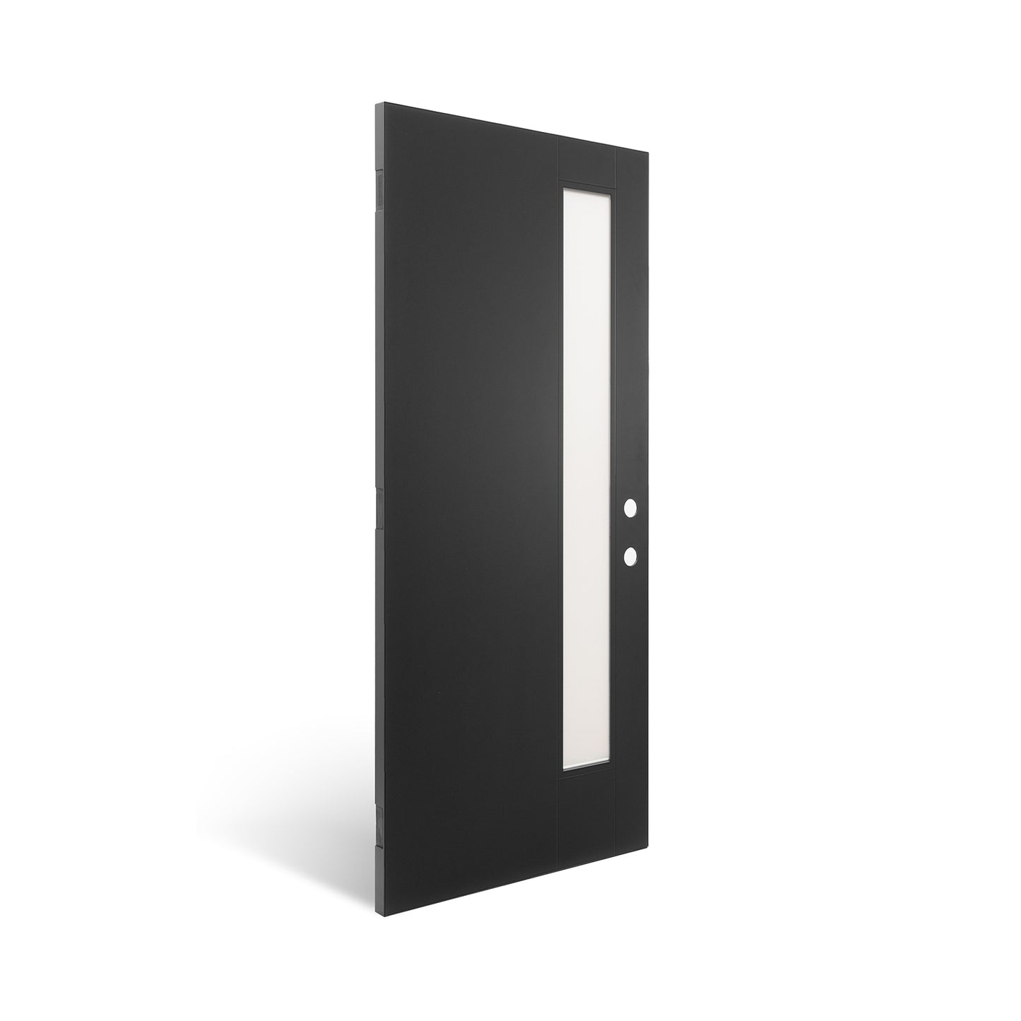 36"x80" Fiberglass Front Door with White 4-9/16" PVC Frame,Left-Hand Inswing Exterior Door with Brickmould,Contemporary minimalist smooth skin with frosted glass for Home Entrance, Black image 6
