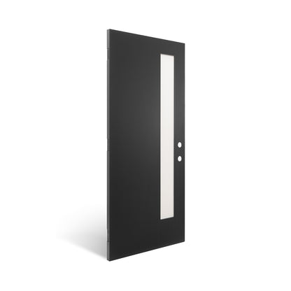36"x80" Fiberglass Front Door with White 4-9/16" PVC Frame,Left-Hand Inswing Exterior Door with Brickmould,Contemporary minimalist smooth skin with frosted glass for Home Entrance, Black image 6