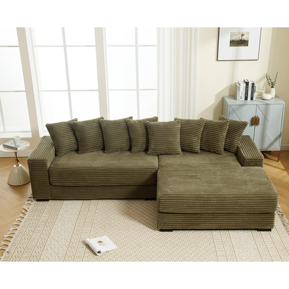 [NEW ARRIVED] [VIDEO PROVIDED] Oversized Two-Piece Couches, L Shaped Sofa, Corduroy, Right Chaise Daybed,with Armrests,Eight Throw Pillows,Corner Sofa,Easy To Assemble, Green image 5