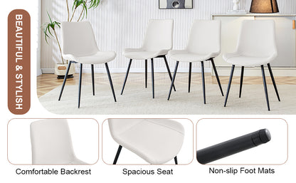 White artificial leather backrest cushion dining chair, black metal legs, curved widened cushion design for more comfort, suitable for restaurants, kitchens, bedrooms, offices.(6 chairs) 0502 image 7
