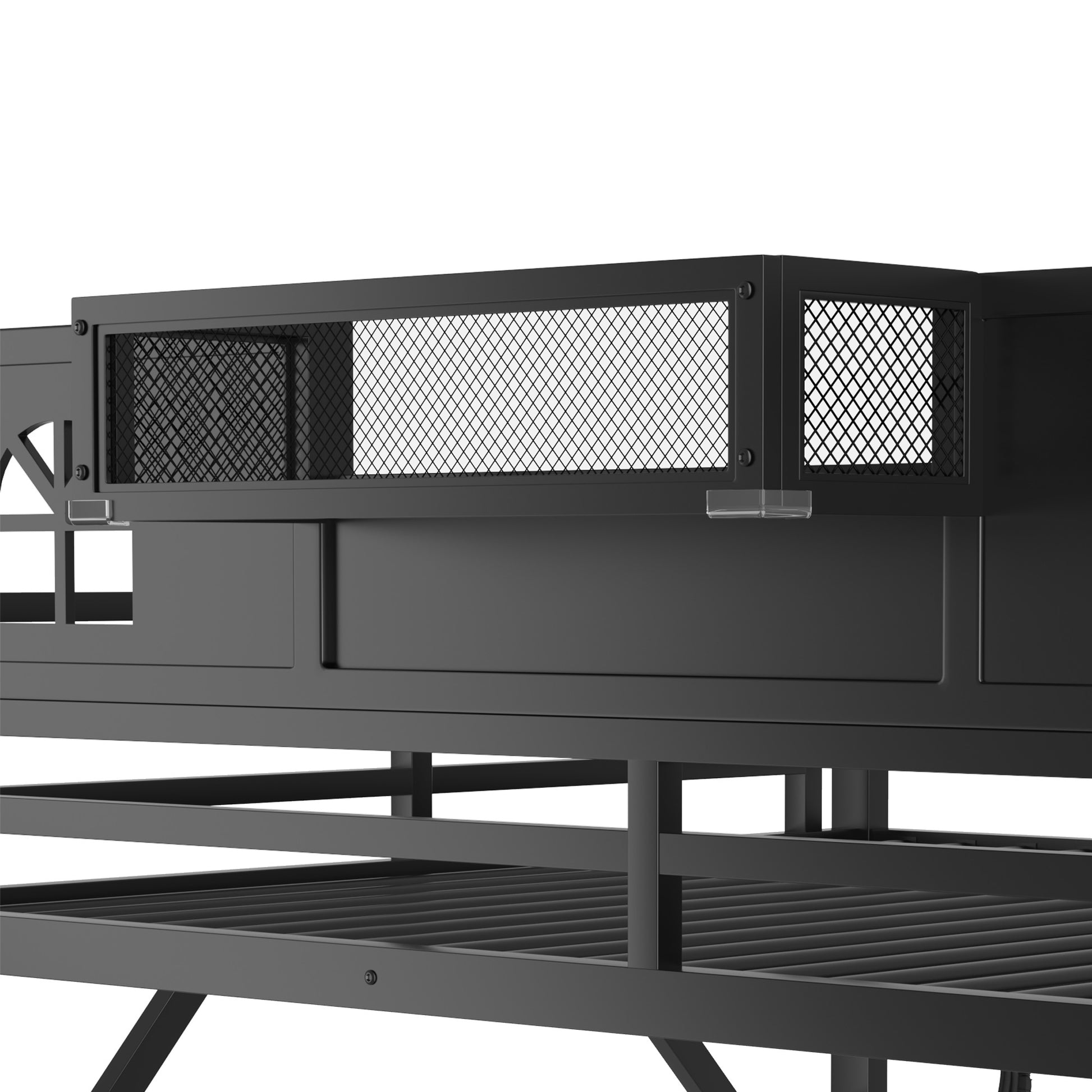 Queen Size Loft Bed with Stairs, Metal Queen Loft Bed with High and House Shaped Guardrails, High Loft Bed with Wardrobe for Kids Teens, black (Expect Arrival Date2026/3/17) image 11
