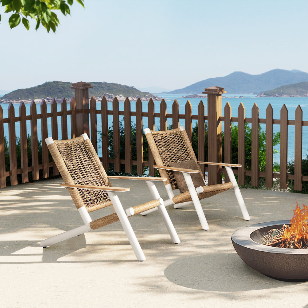Atlas Adirondack Outdoor Lounge Chair Natural Beige All Weather Wicker