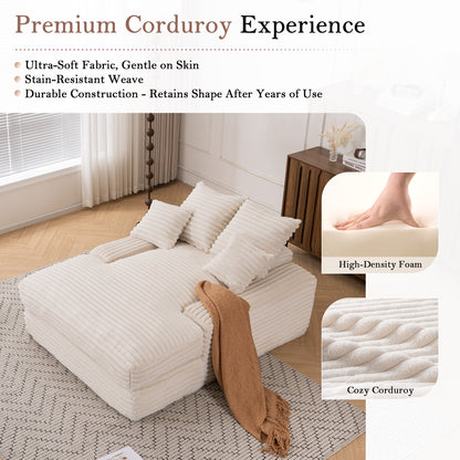 012-Luxury Corduroy Convertible Chaise Lounge with 4 Pillows, Ultra-Soft Sofa Bed No Assembly Required, Instant Setup Lounge Chair Bed for Living Room, Apartment & Small Spaces, Beige image 5