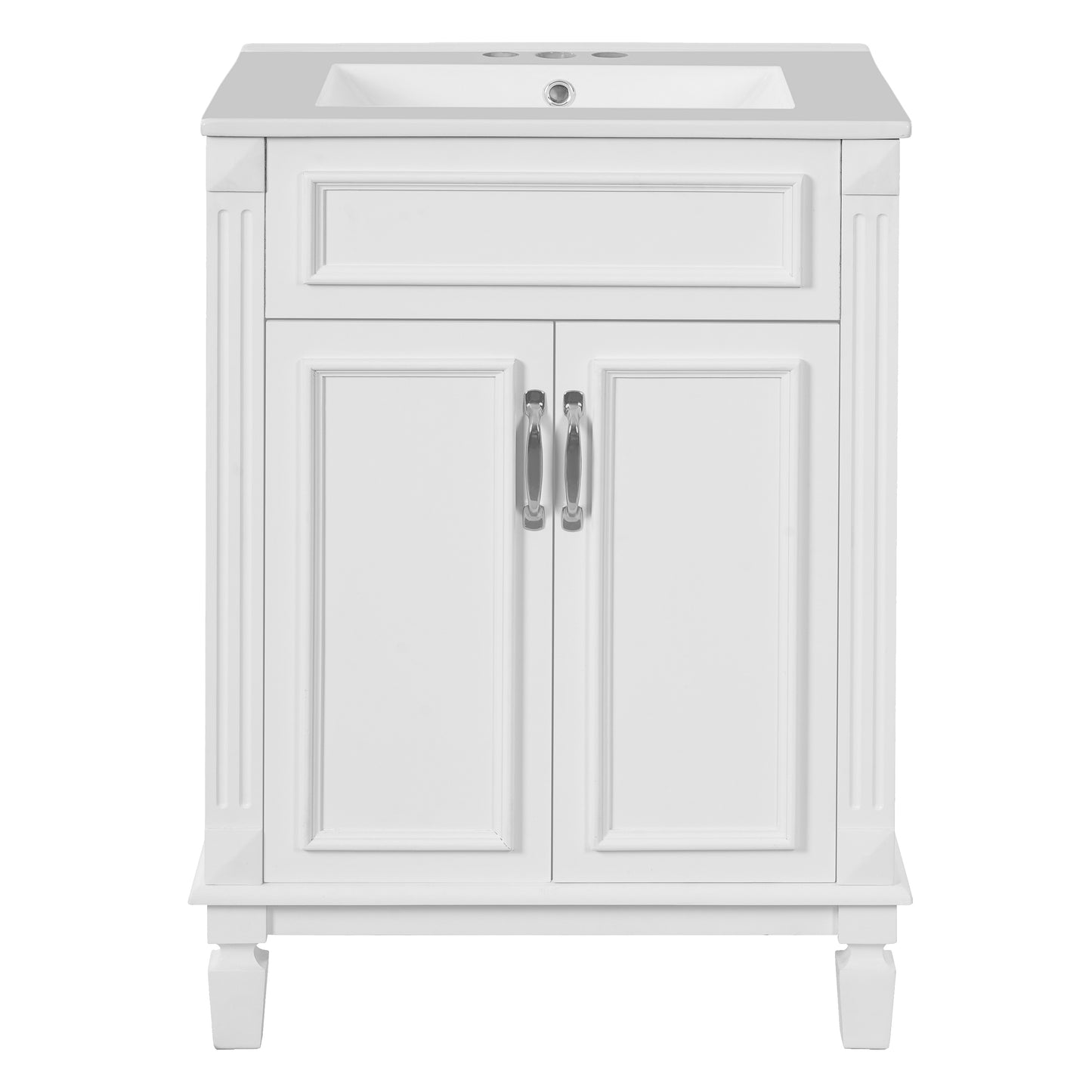 24'' Bathroom Vanity with Top Sink, Modern Bathroom Storage Cabinet with 2 Soft-Closing Doors and Adjustable Shelf, Solid Wood Frame image 10