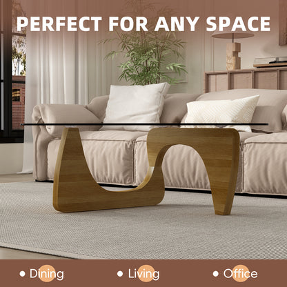 Modern Glass Coffee Table, 32.3" x 23" x 16" Mid Century Modern Coffee Table, Sleek Coffee Tables, Suitable for Bedroom Living Room Reception Office Tables,Walnut image 5