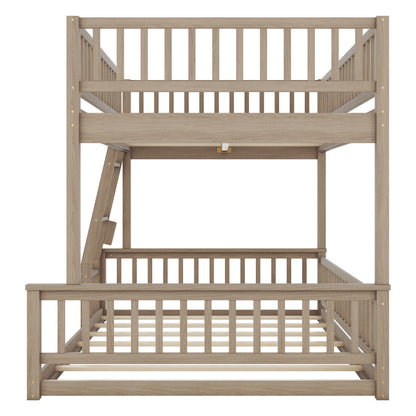 Full XL over Queen Bunk Bed with Ladder and Guardrails, Walnut image 12