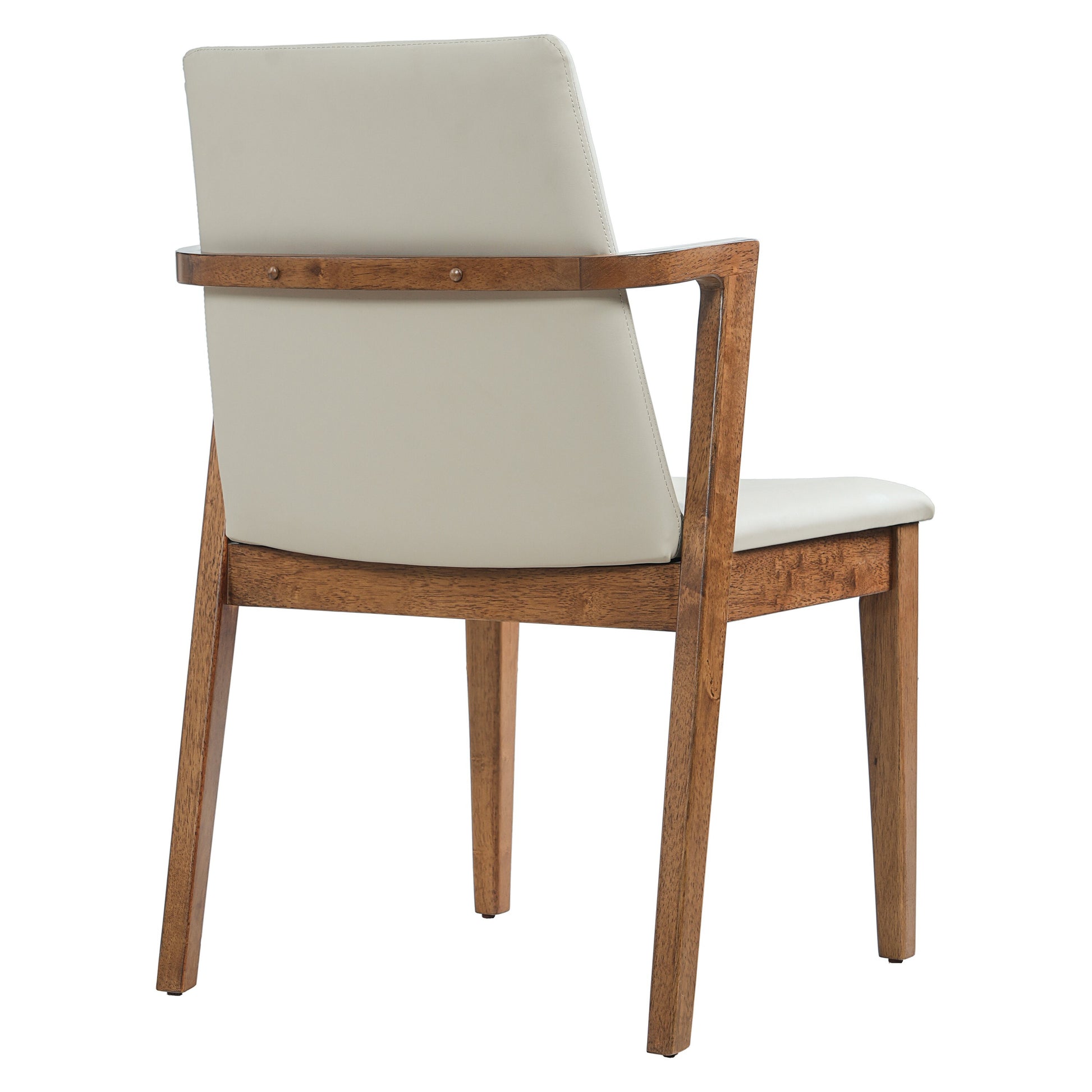 Mid-Century Modern Dining Chairs Set of 2 - Beige PU Upholstered Armchairs with Walnut Color Rubber Wood Frame, 250lbs Capacity for Kitchen & Dining Room image 8