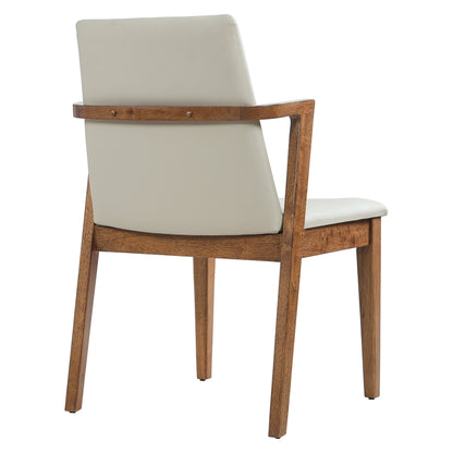 Mid-Century Modern Dining Chairs Set of 2 - Beige PU Upholstered Armchairs with Walnut Color Rubber Wood Frame, 250lbs Capacity for Kitchen & Dining Room image 8