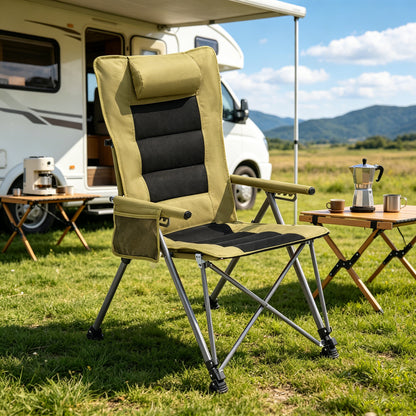 5-Position Adjustable Reclining Camping Chair, Side Pocket & Carry Bag, Heavy Duty, Portable Outdoor Chair for Beach, Camping, Patio,khaki image 1