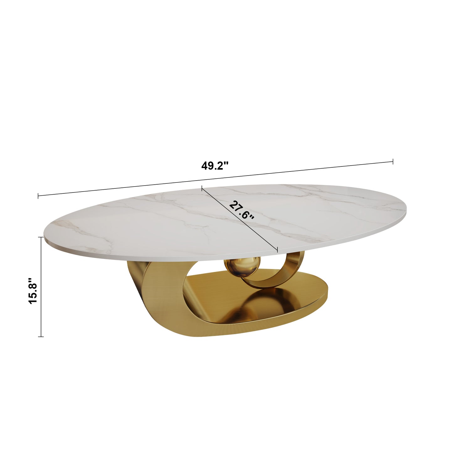 Modern Faux Marble Coffee Table, Sintered Stone Contemporary Tables with Stainless Steel Base image 2