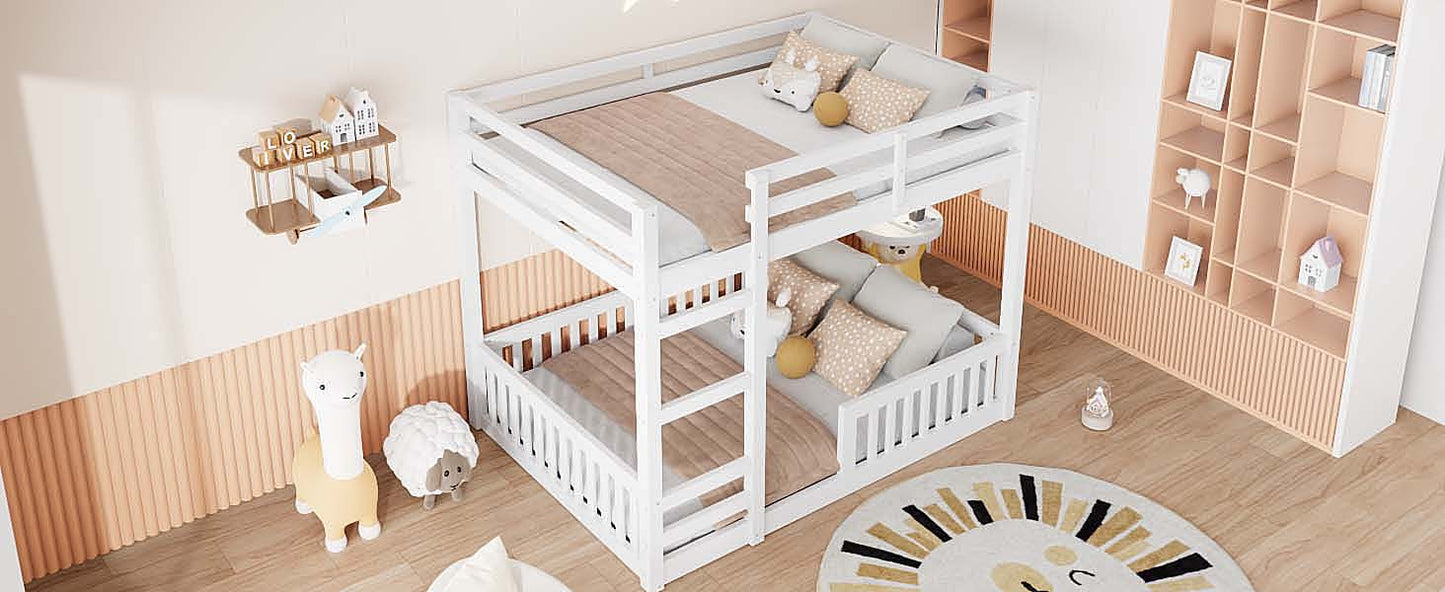 Full over Full Wood Bunk Bed with Ladder and Guardrails, White image 8