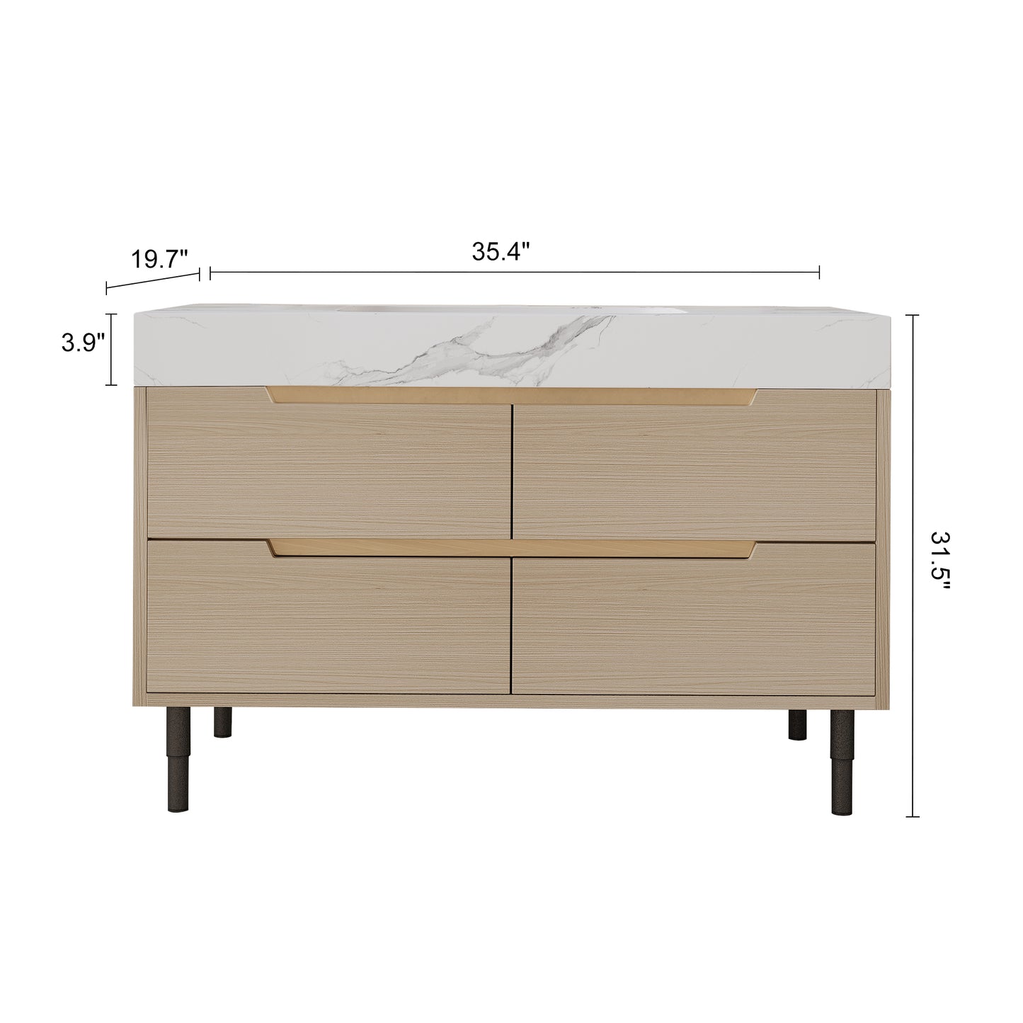 35.4" Modern Bathroom Vanity with Undermount Sink, Sintered Stone Top, Waterproof Multi-layer Solid Wood, 4 Drawers Storage, Free-standing/Wall-Mounted image 10