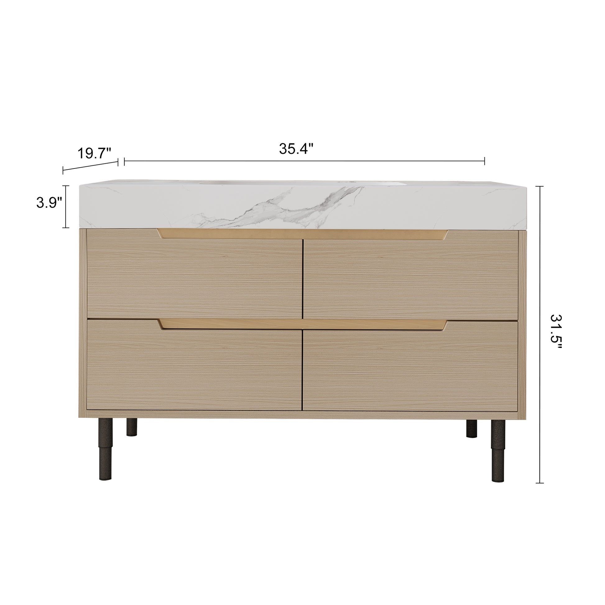 35.4" Modern Bathroom Vanity with Undermount Sink, Sintered Stone Top, Waterproof Multi-layer Solid Wood, 4 Drawers Storage, Free-standing/Wall-Mounted image 10