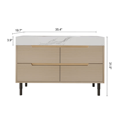 35.4" Modern Bathroom Vanity with Undermount Sink, Sintered Stone Top, Waterproof Multi-layer Solid Wood, 4 Drawers Storage, Free-standing/Wall-Mounted image 10