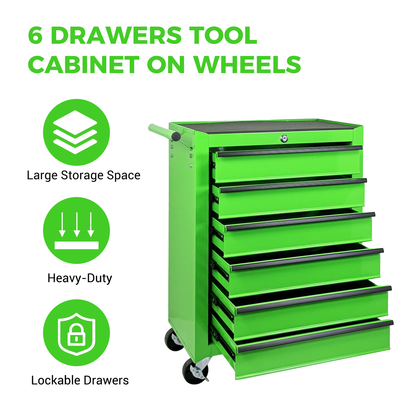 Rolling Metal Tool Chest with 6 Drawers, 20" 6-Drawer Tool Chest Cabinet with Ball Bearing Drawer Slides, Steel Tool Storage Box Organizer -GREEN image 9