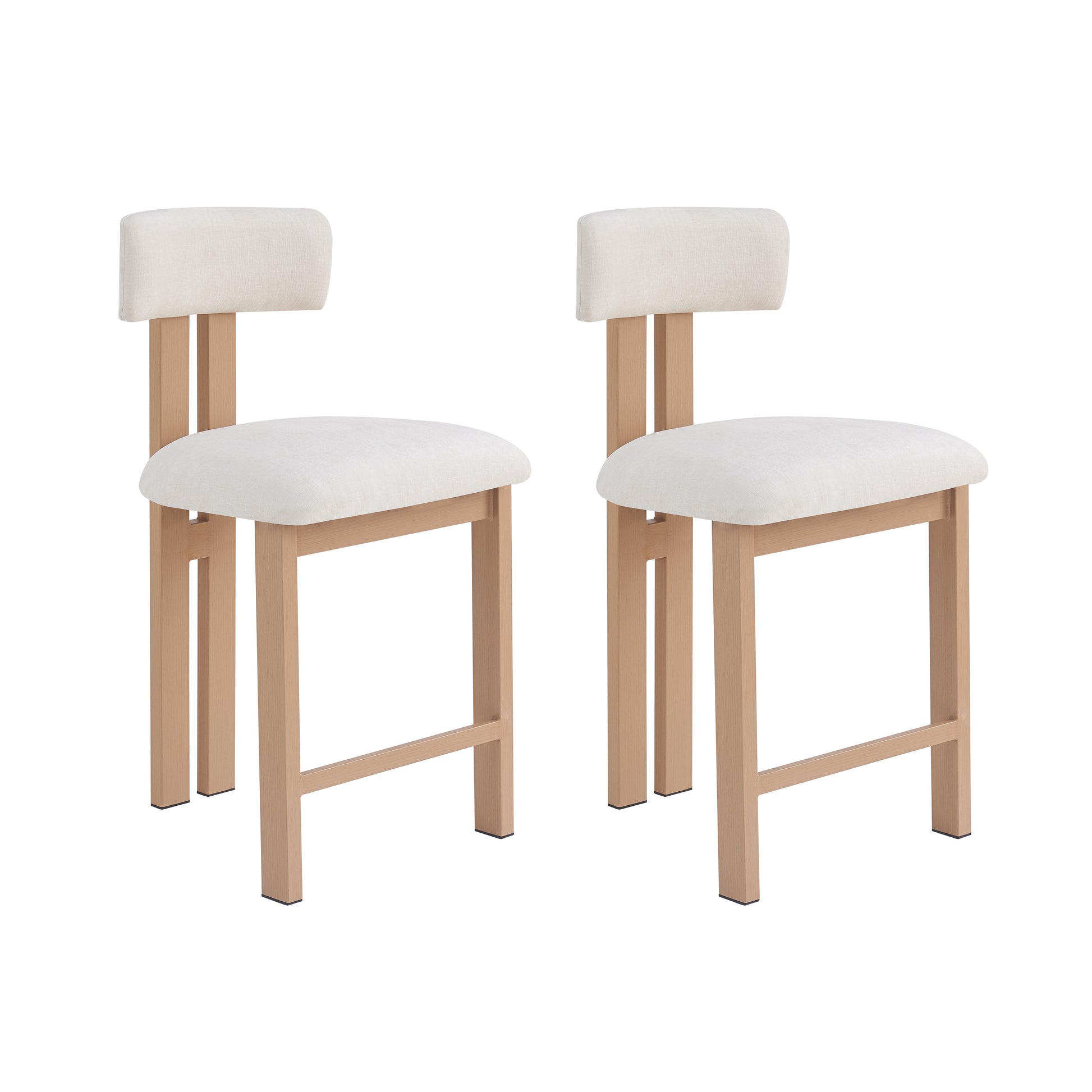 26.5'' Stylish Round Stools with Low Back - Comfortable Upholstered Seat & Natural wood color Metal Frame for Kitchen & Dining image 3