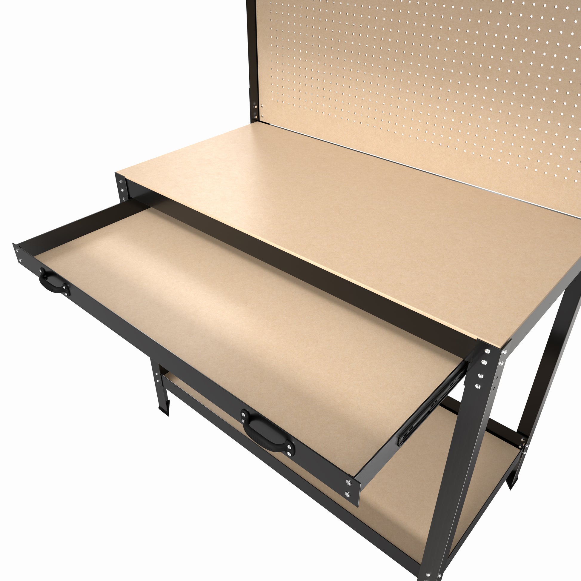 63" Tools Cabinet Working Tables Workbench Tool Storage Workshop Table with Drawers and Pegboard image 4