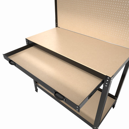 63" Tools Cabinet Working Tables Workbench Tool Storage Workshop Table with Drawers and Pegboard image 4