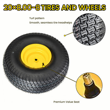 Set of 2 20x8.00-8 Lawn Mower Tires and Wheel Assembly, 4-Ply Tubeless Turf Tread Heavy Duty, 3.5" Centered Hub with 3/4" Bore and 3/16" Keyway, Yellow Steel Rim for Zero-Turn Mowers, 905 lbs Capacity image 3