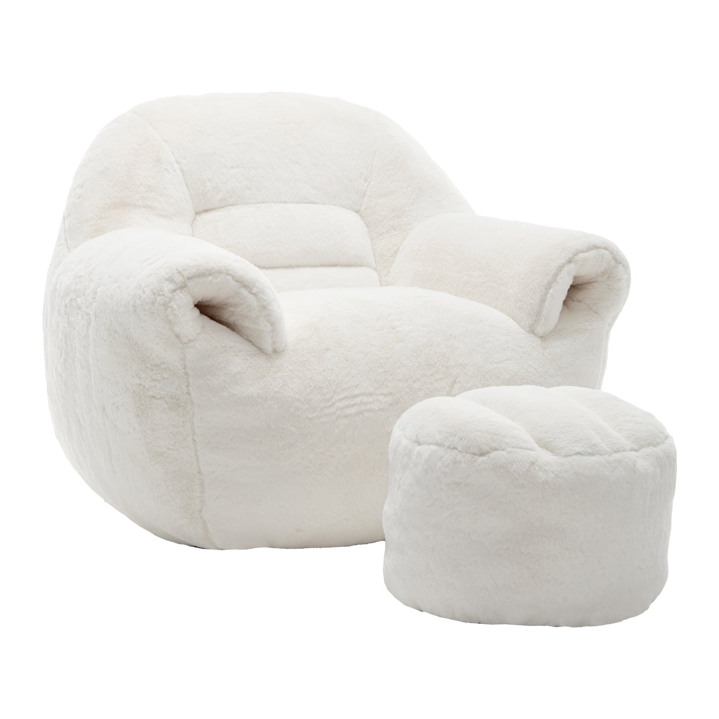 Bean Bag Chair, Comfy Bean Bag Sofa with Back Support, With Footstool,Faux Fur Bean Bag Chair for Adults and Kids, Stuffed Floor Sofa for Living Room, Bedroom, Apartment, White image 12