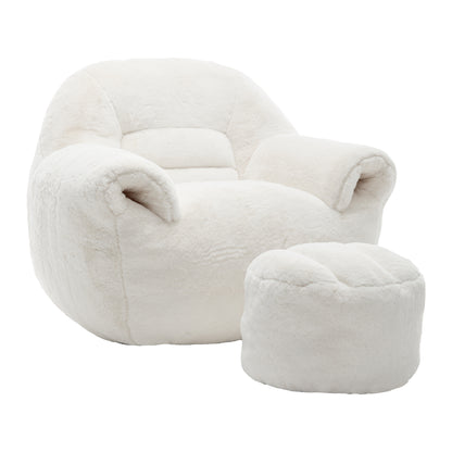 Bean Bag Chair, Comfy Bean Bag Sofa with Back Support, With Footstool,Faux Fur Bean Bag Chair for Adults and Kids, Stuffed Floor Sofa for Living Room, Bedroom, Apartment, White image 12