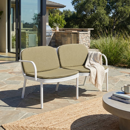 Luna Outdoor Patio PP Loveseat, White Frame with Green Cushion image 3