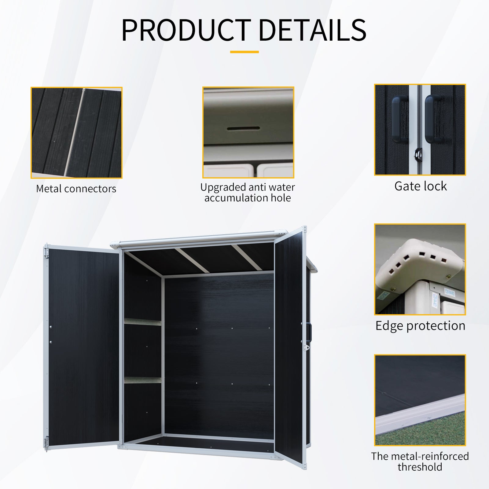 5x3 FT Outdoor Storage Shed Waterproof Resin Cabinet with Lockable Doors for Bikes and Patio Furniture Black image 3