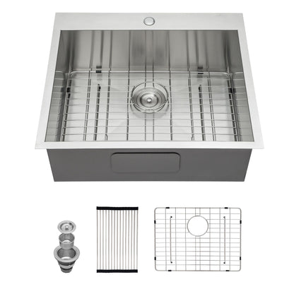 25"x22"x12" Stainless Steel Laundry Utility Sink Drop In Topmount 16 Gauge Deep Single Bowl Kitchen Sink Basin image 1