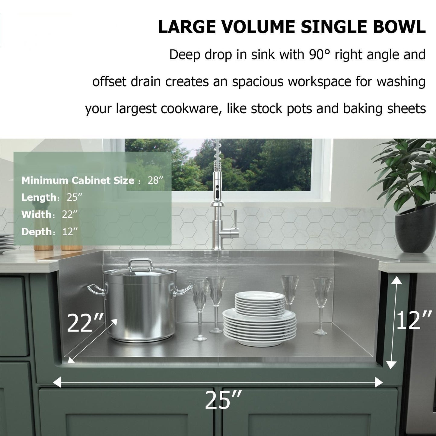 25"x22"x12" Stainless Steel Laundry Utility Sink Drop In Topmount 16 Gauge Deep Single Bowl Kitchen Sink Basin image 4