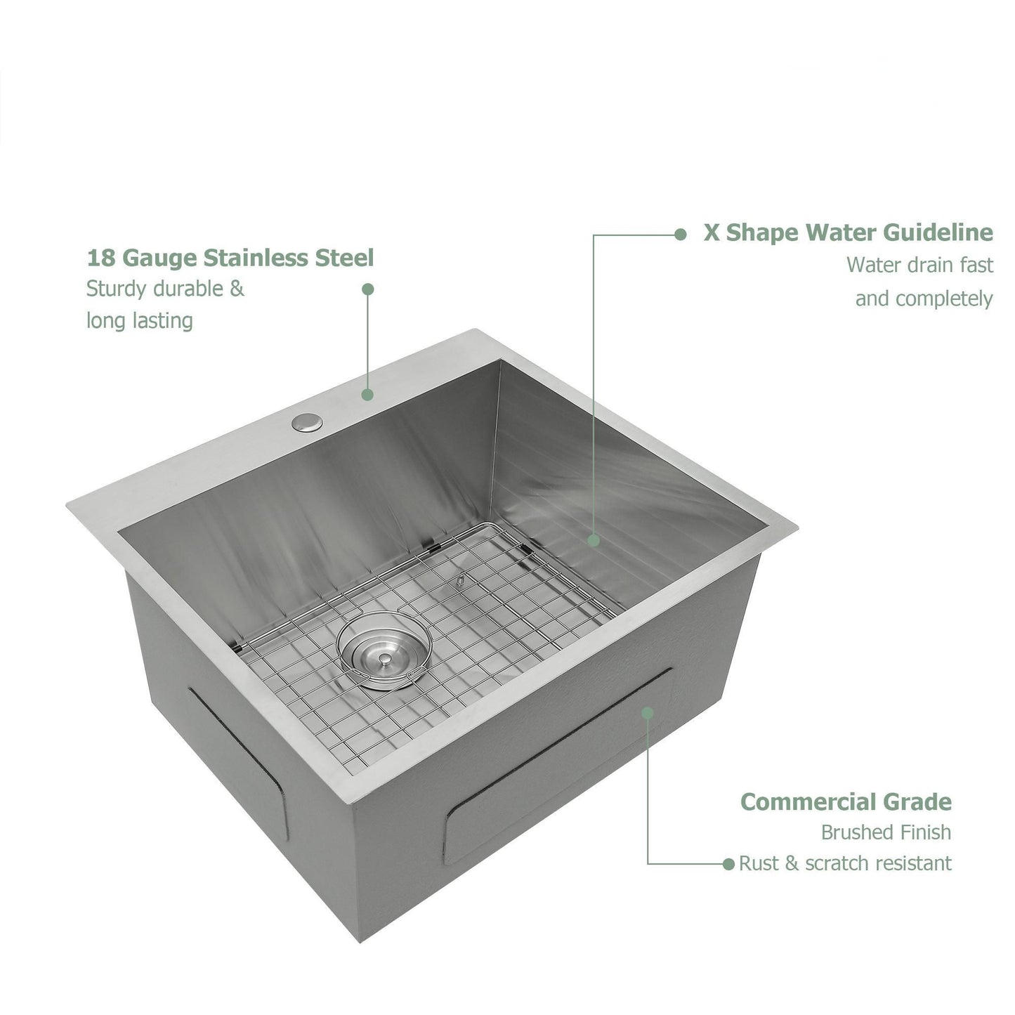 25"x22"x12" Stainless Steel Laundry Utility Sink Drop In Topmount 16 Gauge Deep Single Bowl Kitchen Sink Basin image 5
