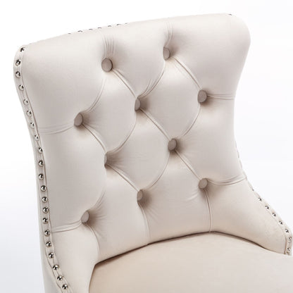 Beige velvet bar stool with chrome base - rear view