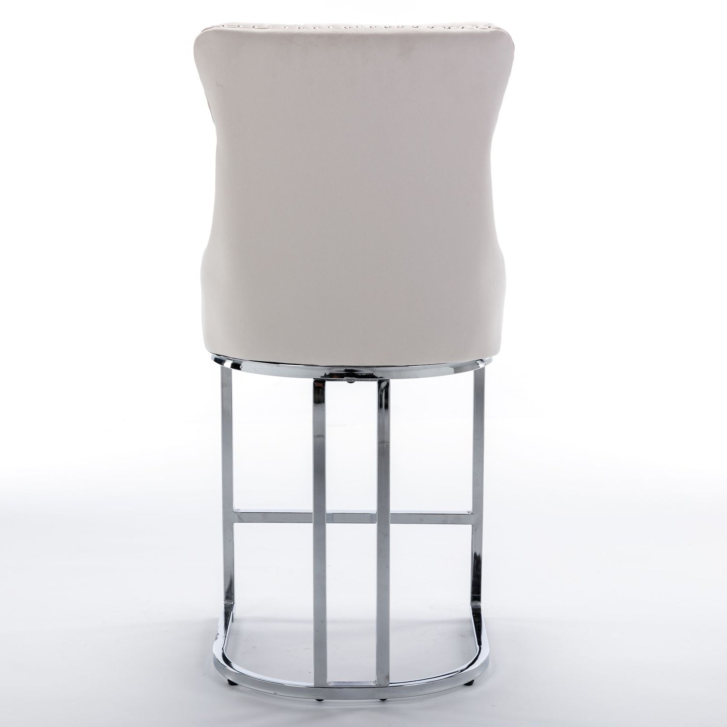 High backrest of velvet bar stool showing tufted design