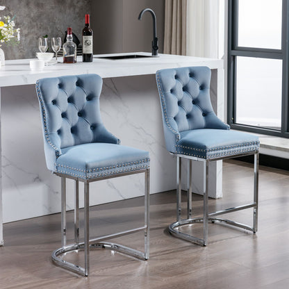 26" Counter Height Bar Stools Set of 2, Modern Velvet Barstools with Button Back&Rivet Trim Upholstered Kitchen Island C image 16