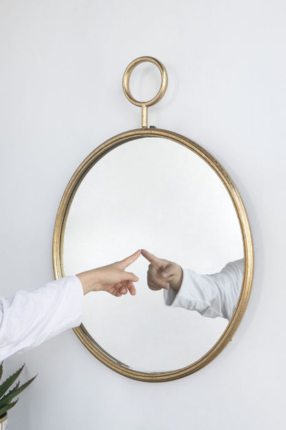 Large circle mirror for entryway with gold frame