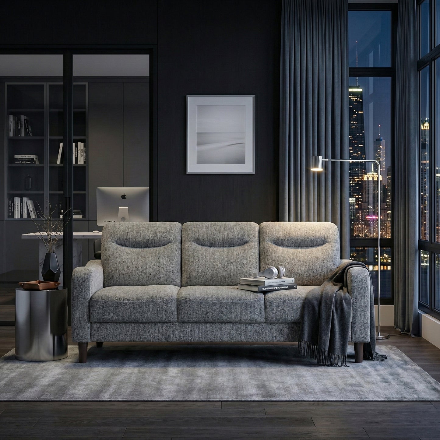 Modern Design 3-Seater Sofa Gray Chenille Upholstery Comfort Pocket Coils Classic Solidwood Frame Living Room Furniture 1pc image 11