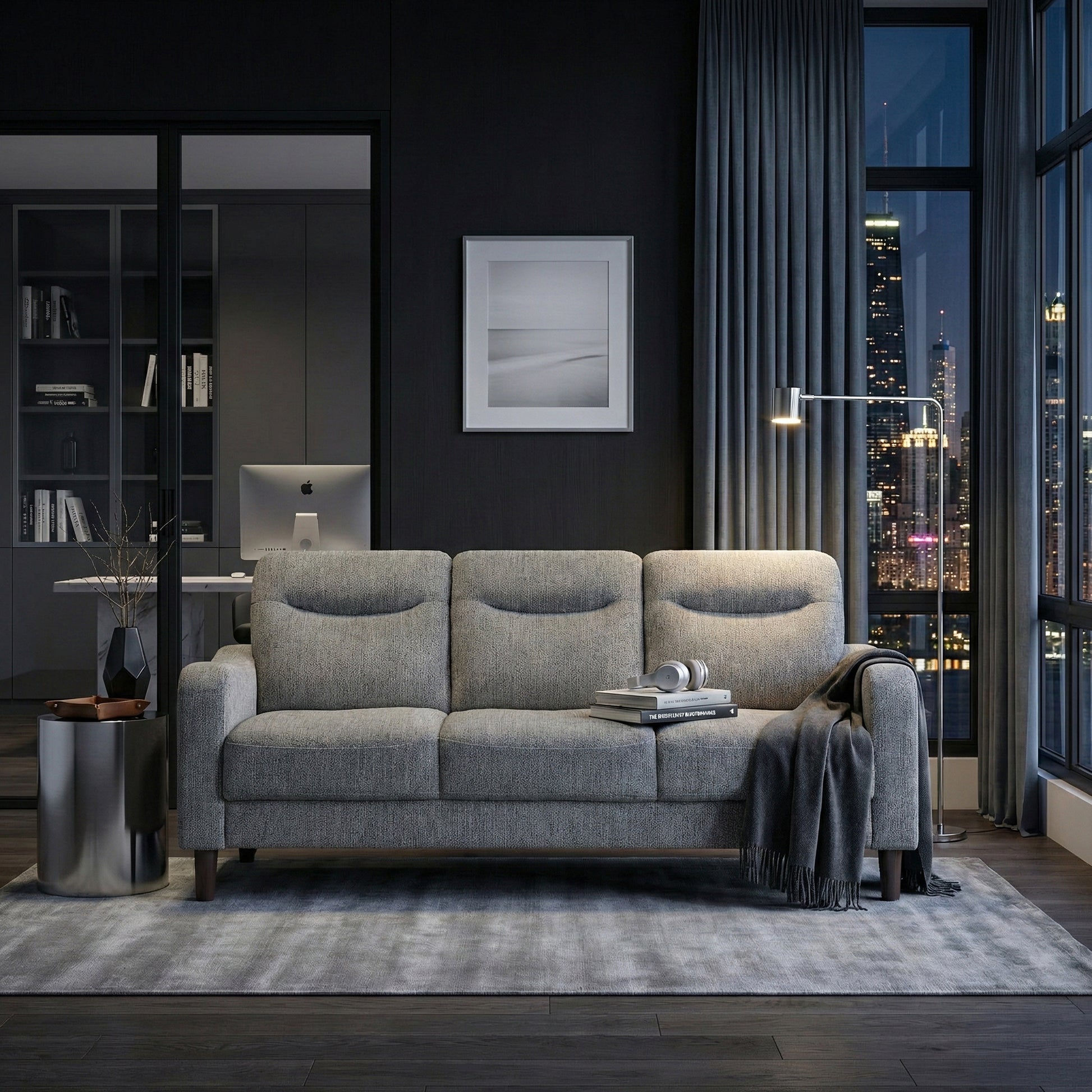 Modern Design 3-Seater Sofa Gray Chenille Upholstery Comfort Pocket Coils Classic Solidwood Frame Living Room Furniture 1pc image 11