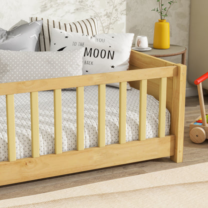 Twin size Floor Platform Bed with Built-in Book Rack,Natural(Old Sku:W504P143309) image 12