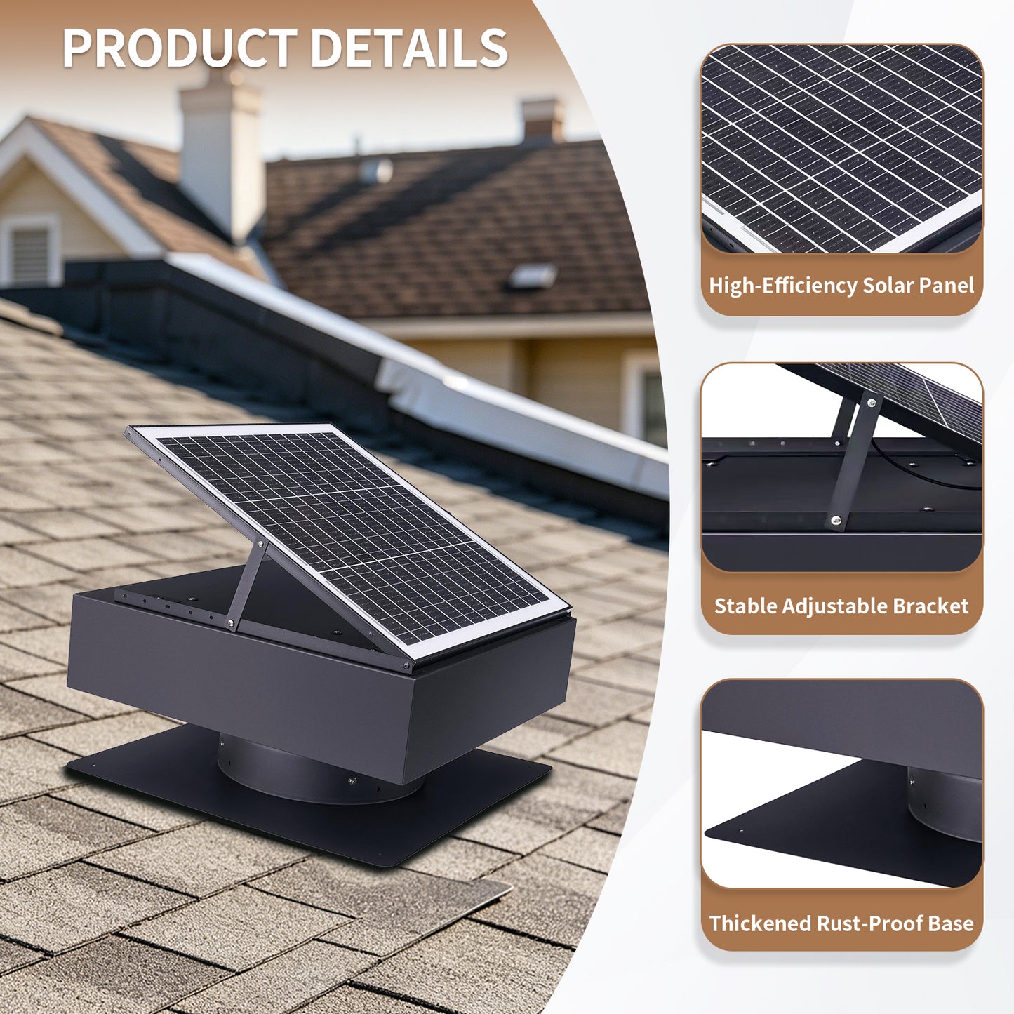 12" Solar Roof Vent Fan,40W Dual Power Attic Exhaust Fan with 3-Speed Remote & 25°C Auto Start,1200 CFM,MPPT Controller Solar Ventilator image 4